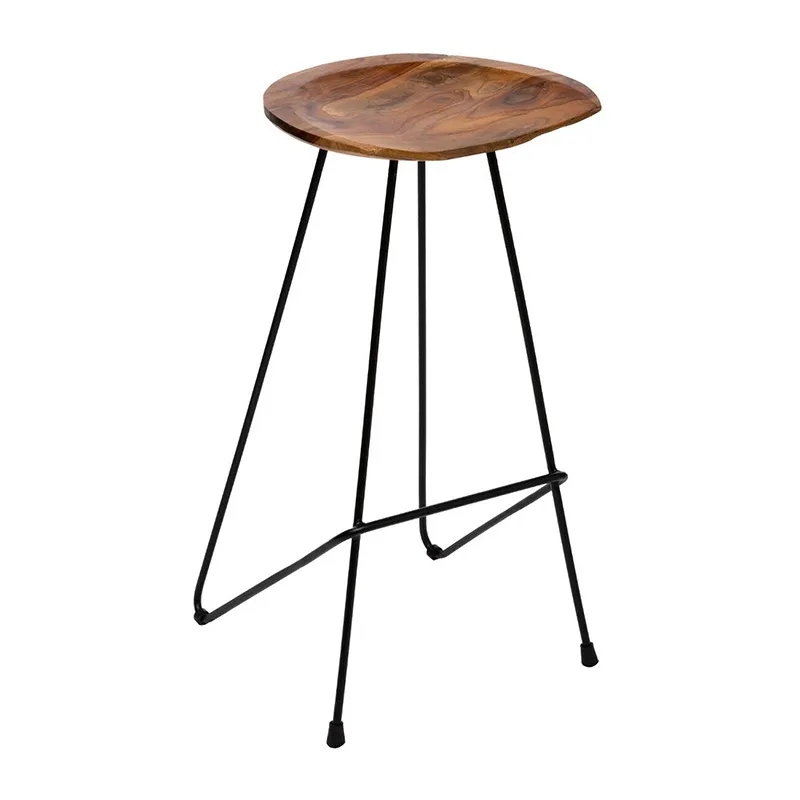 Tabouret de bar métal Noir/Teck - 38,2x39,5x75,2cm-0