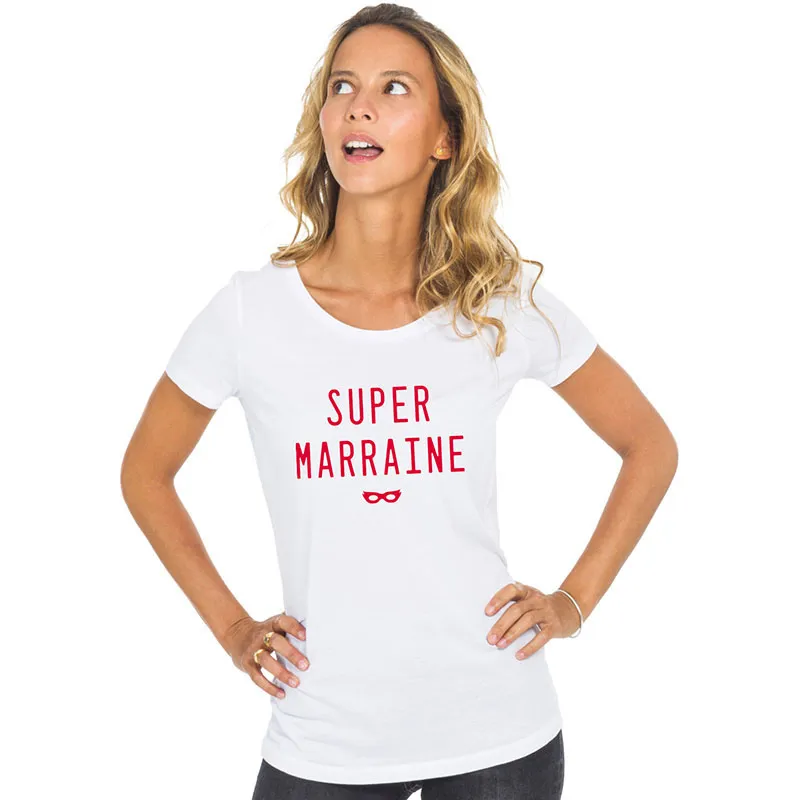 T-shirt Femme Super marraine 2 mpt BIO - Blanc-0