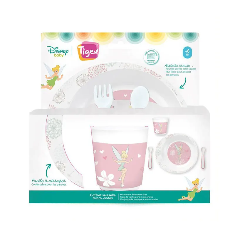 Coffret Vaisselle 4pcs Micro-ondes Fée Clochette - 6m+-1