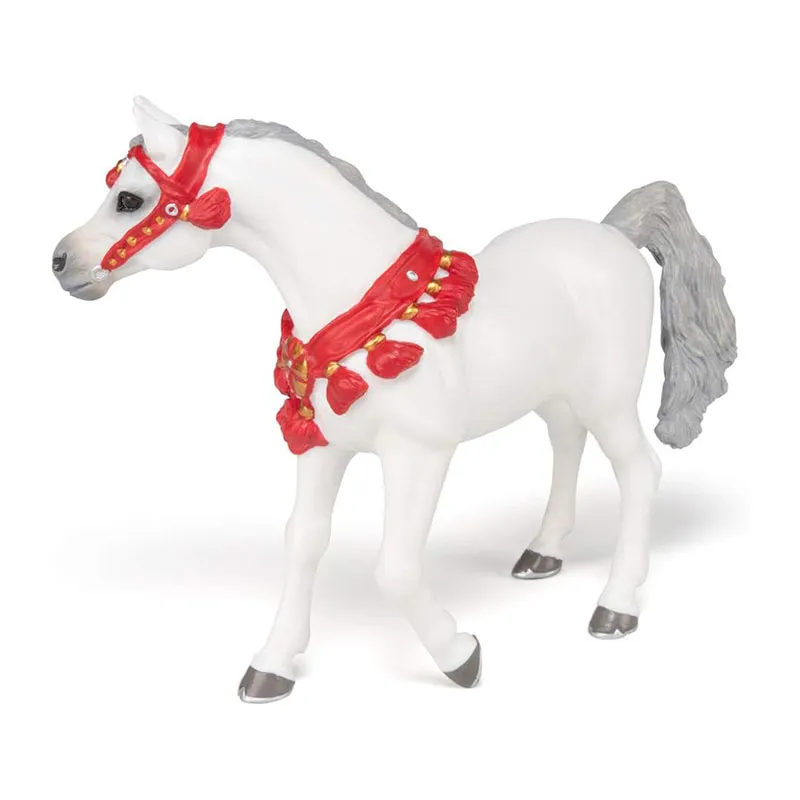 Cheval Arabe blanc en tenue de parade - 15x11cm-4