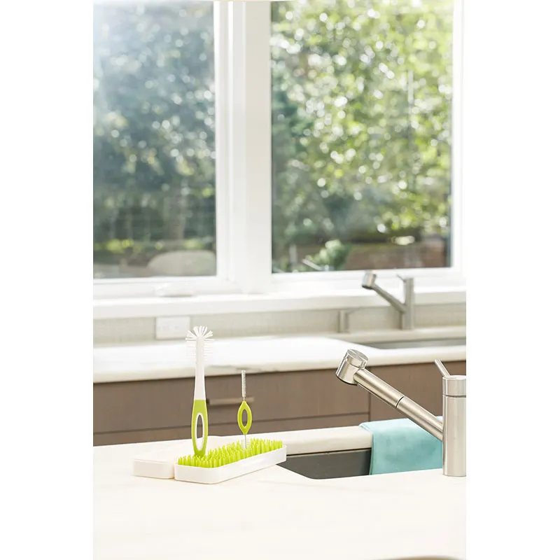 Égouttoir biberon de voyage + 2 goupillons - Blanc/Vert-10