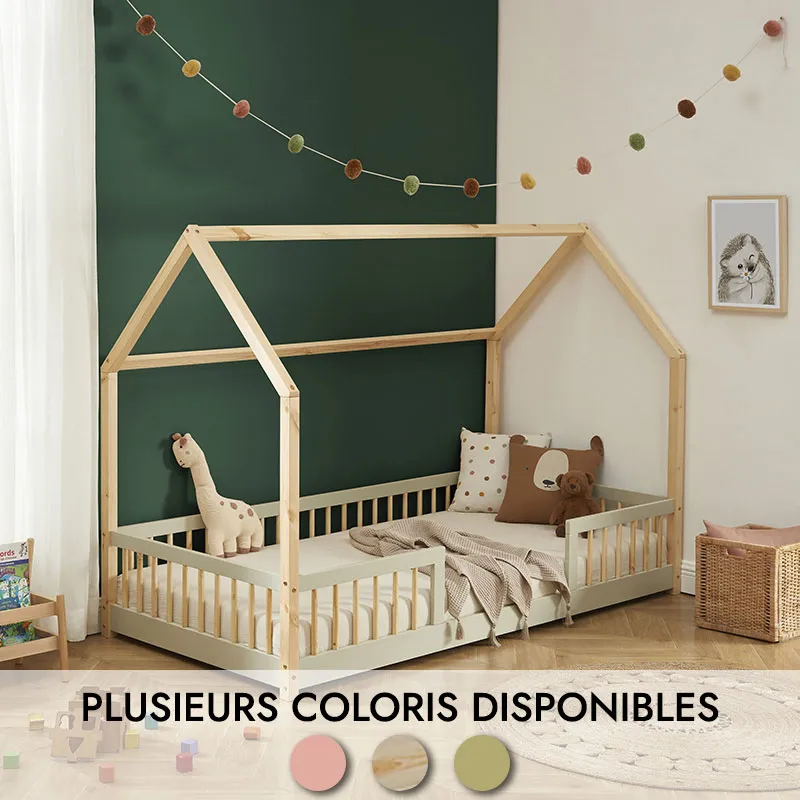 Lit cabane avec barrières Tiny Bois - 90x190cm-6