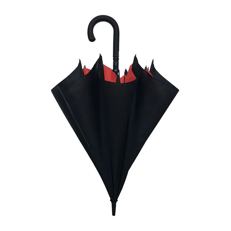 Grand parapluie long résistant au vent D.128cm - Noir/Rouge-5