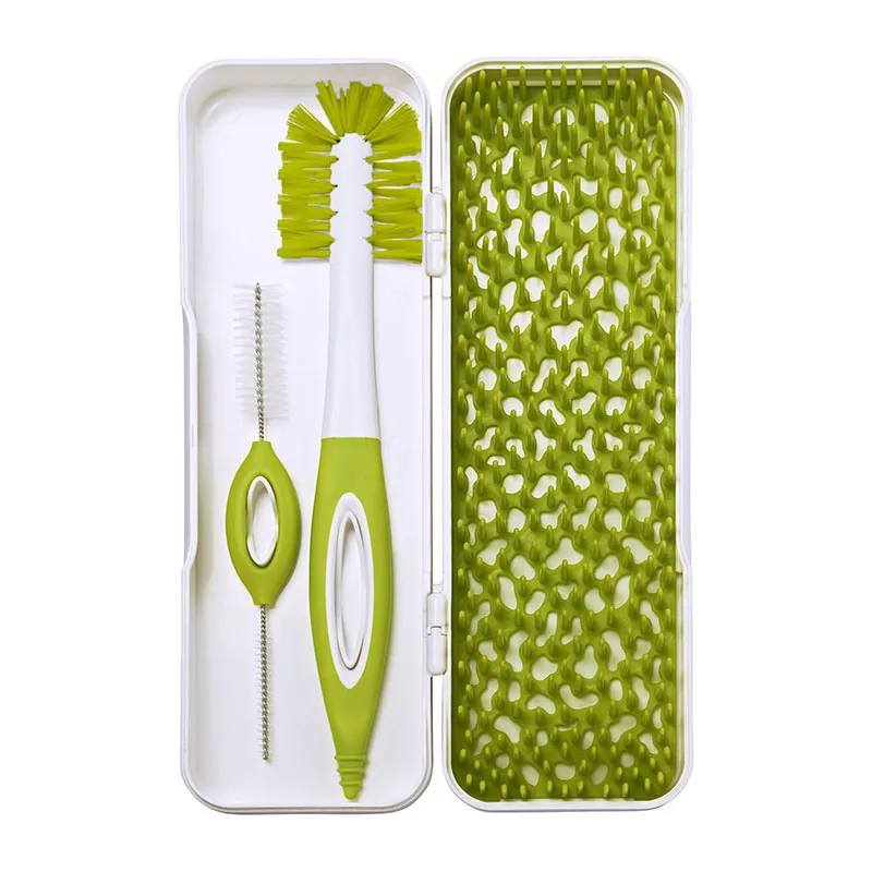 Égouttoir biberon de voyage + 2 goupillons - Blanc/Vert-4