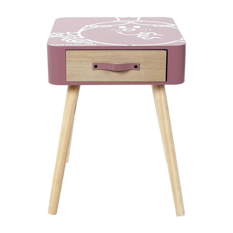 Table de chevet Madame Princesse Bois Rose - 35x35x48cm-0
