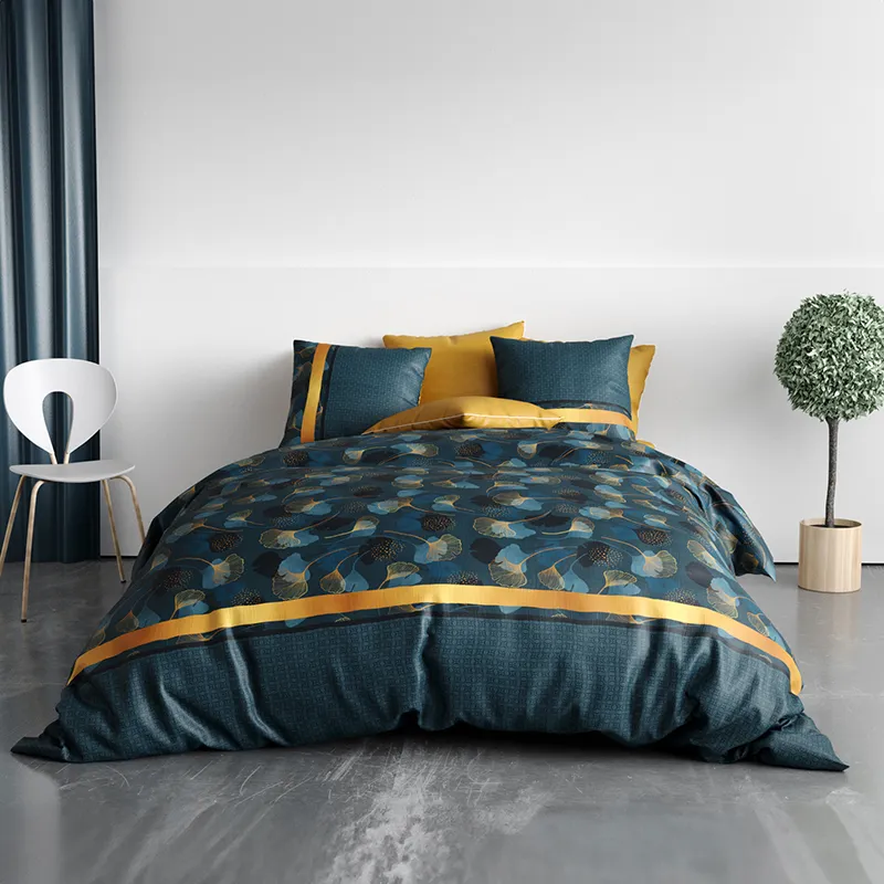 Parure 3pcs Coton Ginko Bleu-0