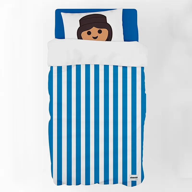 Parure de couette 2pcs Playmobil Rayures Bleu - 150x235cm-0