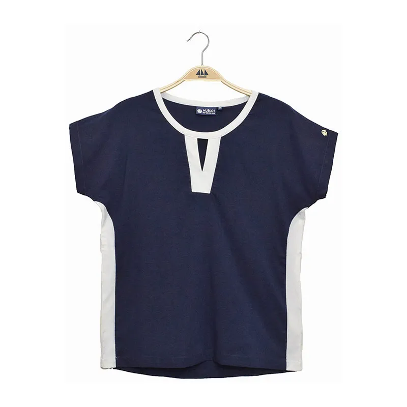T-shirt fluide MC col rond fantaisie femme Cascale - Marine-0