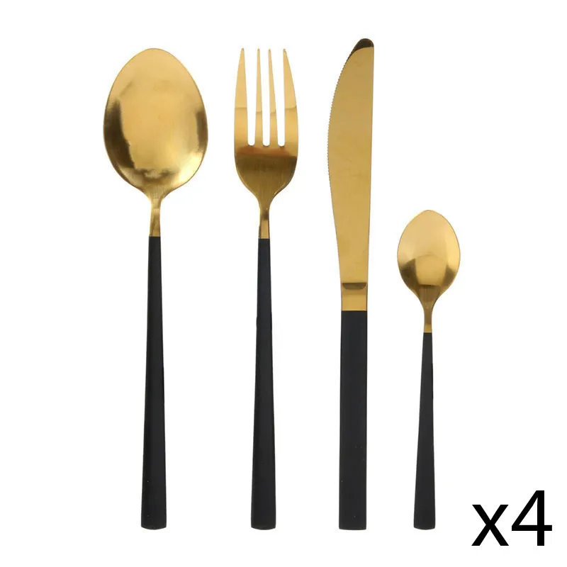 Ménagère de couverts Noir/Doré - 16pcs-2