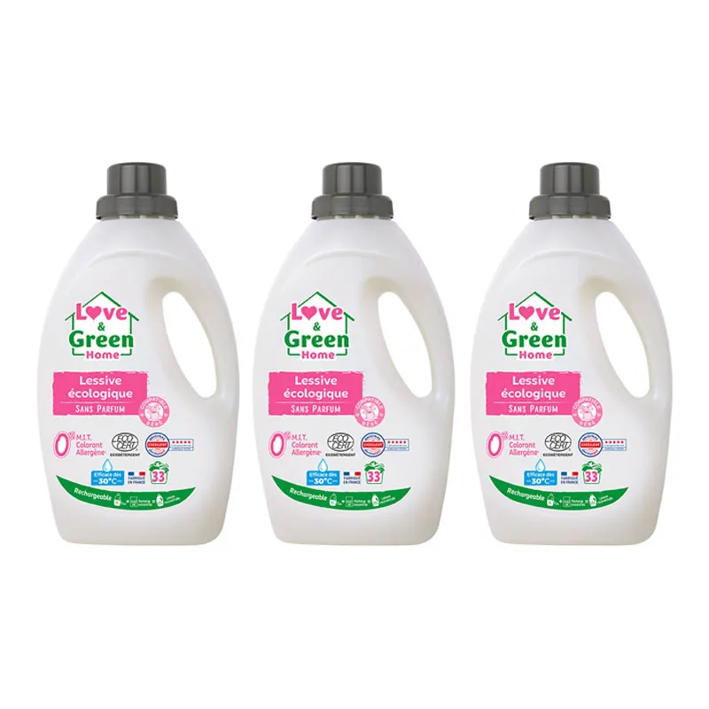 3 Lessives écologique rechargeable Sans parfum hypoallergénique - 3x1,5L-0