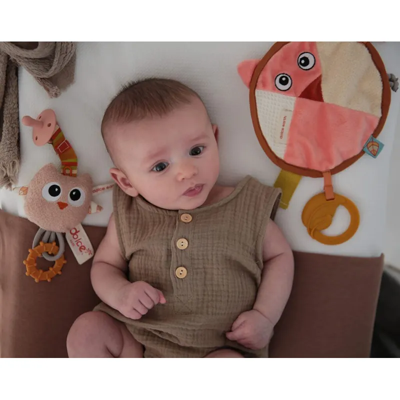 Doudou Fiona le Renard + Attache-tétine Olie Hibou - 0m+-2