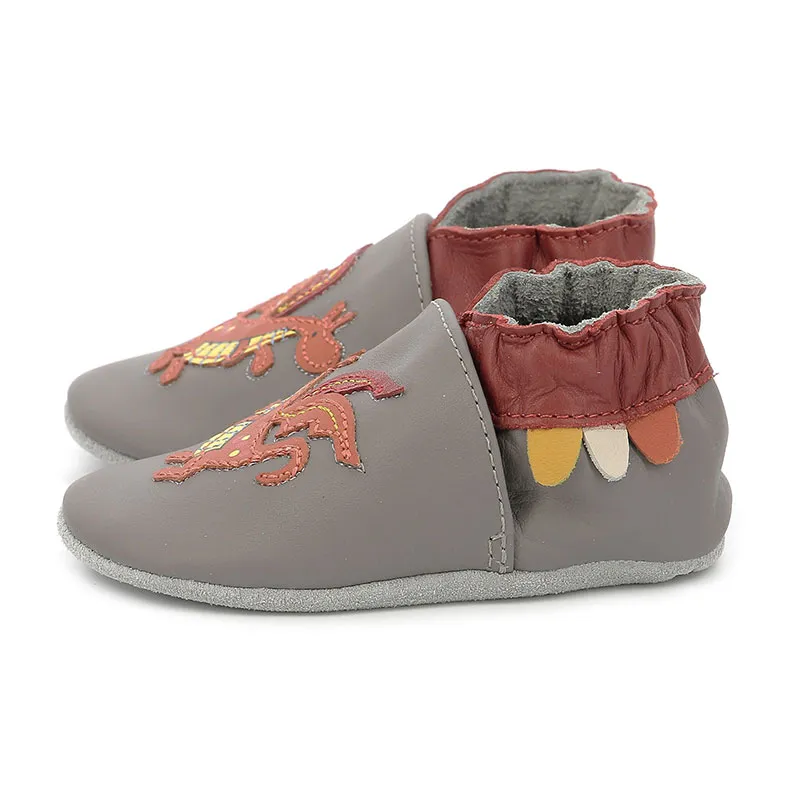 Chaussons cuir Soft Soles Dragon - Gris/Rouge-3