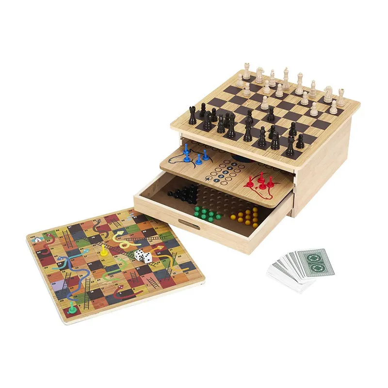 Coffret Jeux de société Bois 10en1 - 33x33x15,5cm-1
