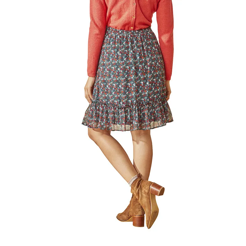Jupe courte de grossesse Smock Fleurs - Vert/Rouge-1