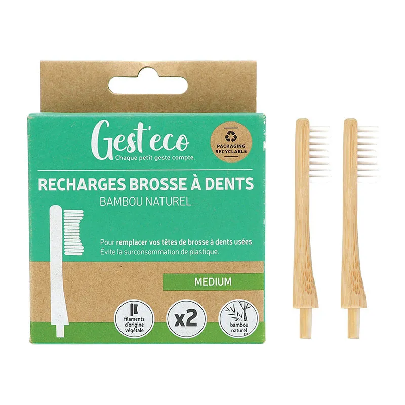 2 Recharges brosse à dents Bambou Adulte - Medium - GEST'ECO-1