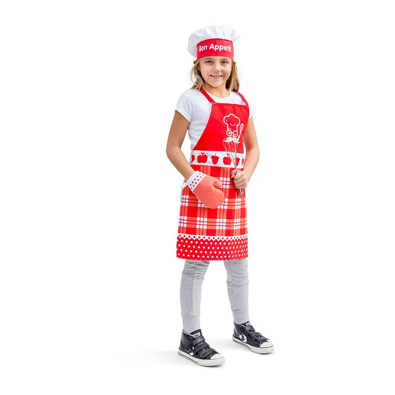 Tablier toque + Gant de cuisine Rouge - 36m+-3