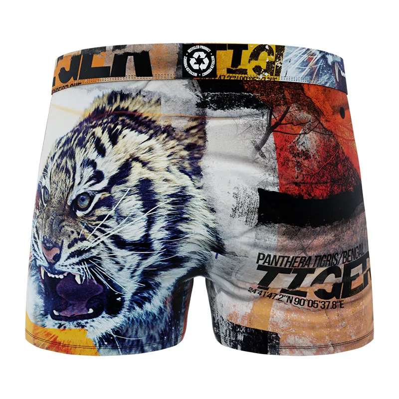 4 Boxers polyester recyclé Homme Animal Sauvage - Jaune/Blanc/Rouge/Orange-5