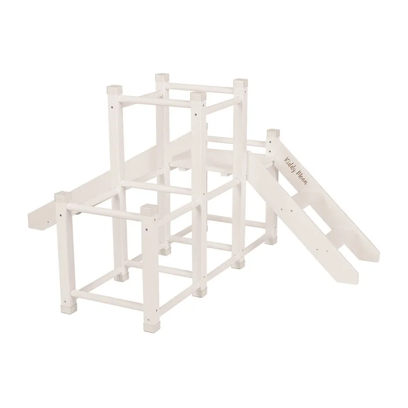 Aire de jeux Bois + Toboggan + Cadre d'escalade Blanc - 156x105cm-1