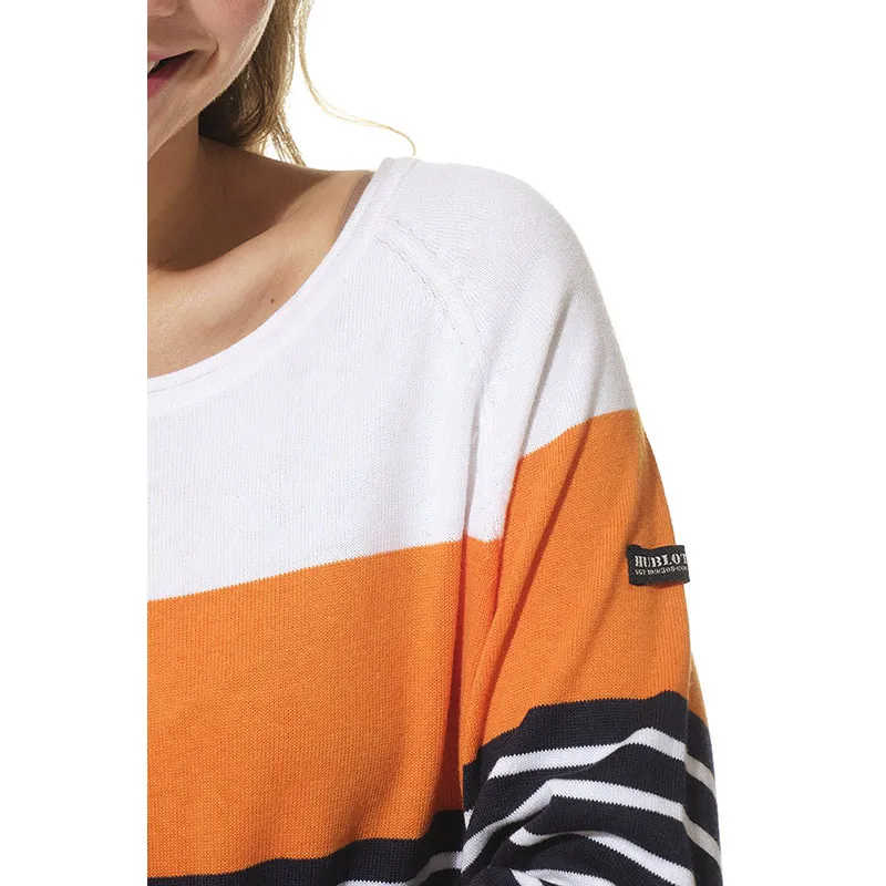 Pull Femme Orchidée - Marine/Blanc/Mandarine-3