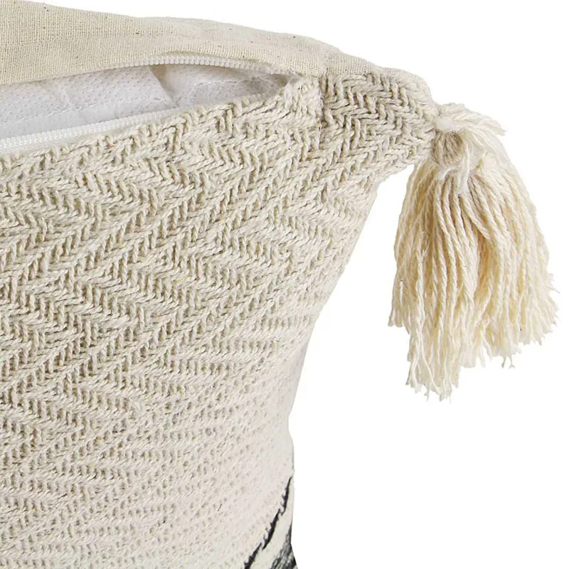 Coussin berbère Rayures Pompons Beige - 40x40x10cm-3