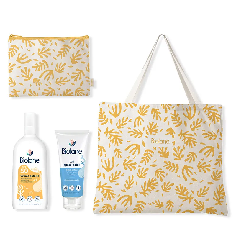 Kit Crème Solaire 200ml + Lait après solaire + Sac de plage et pochette maillot-1