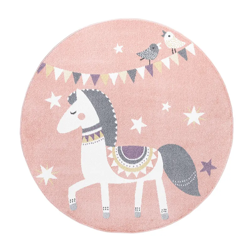 Tapis rond Anime Cheval Rose - Plusieurs dim. dispos-1