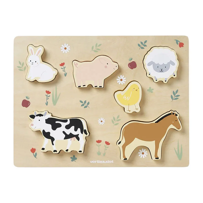 Puzzle tactile animaux en bois - Beige - 10m+-0