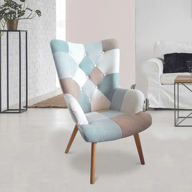 Fauteuil Helsinki Patchwork Bleu - 68x99x74cm-0