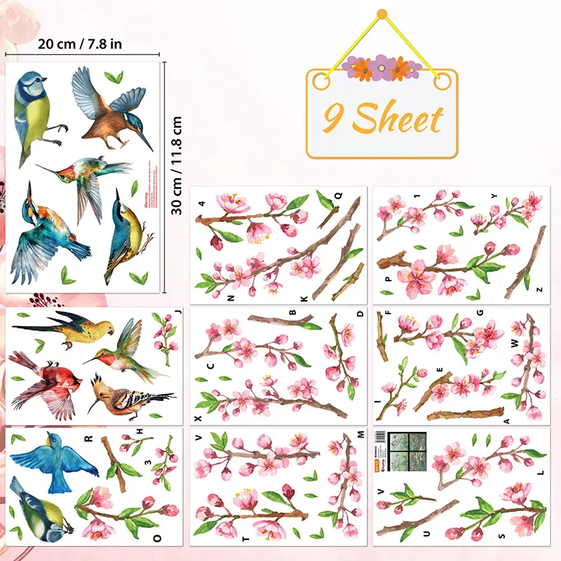 Stickers - Fleurs de cerisier aquarelle & Oiseaux-3