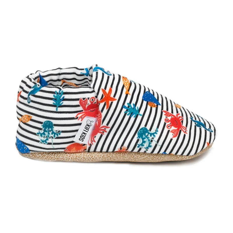 Chaussons Monsieur Crabe BIO - Blanc/Marine-1