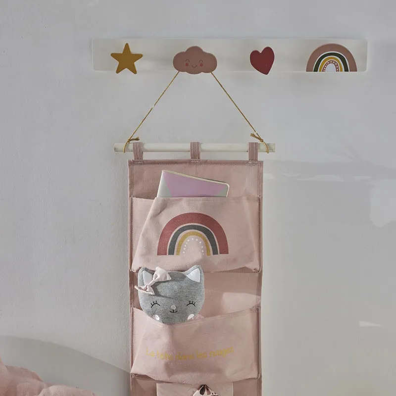 Rangement tissu Murale 3 poches La Tête dans les nuages - 80x30cm-1