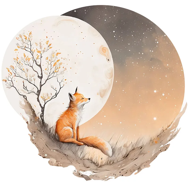 Stickers - Animal renard à la pleine lune-1