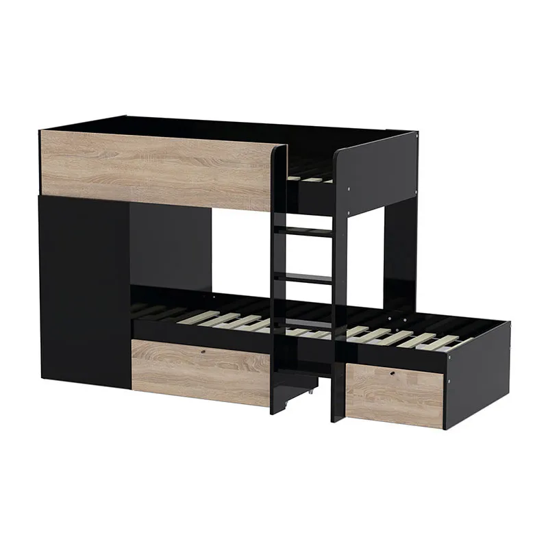Lit superposé Twin + Armoire + 2 Sommiers Noir/Chêne-2