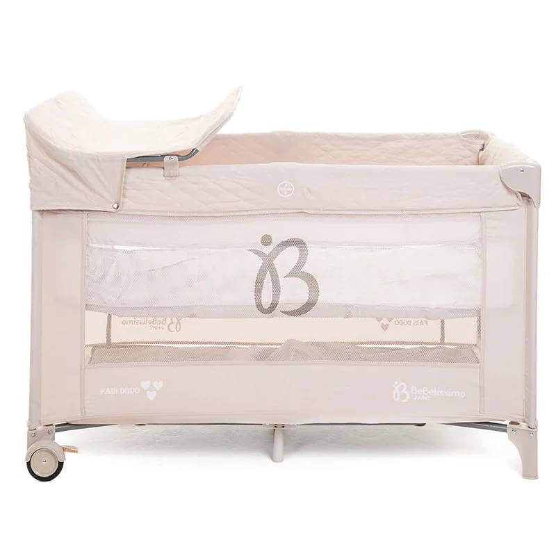 Lit parapluie 2 niveaux avec table à langer Beige - 0m+-3