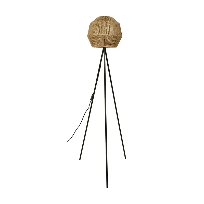 Lampadaire Abat jour Effet corde tressé Beige/Noir - 31x145cm-2