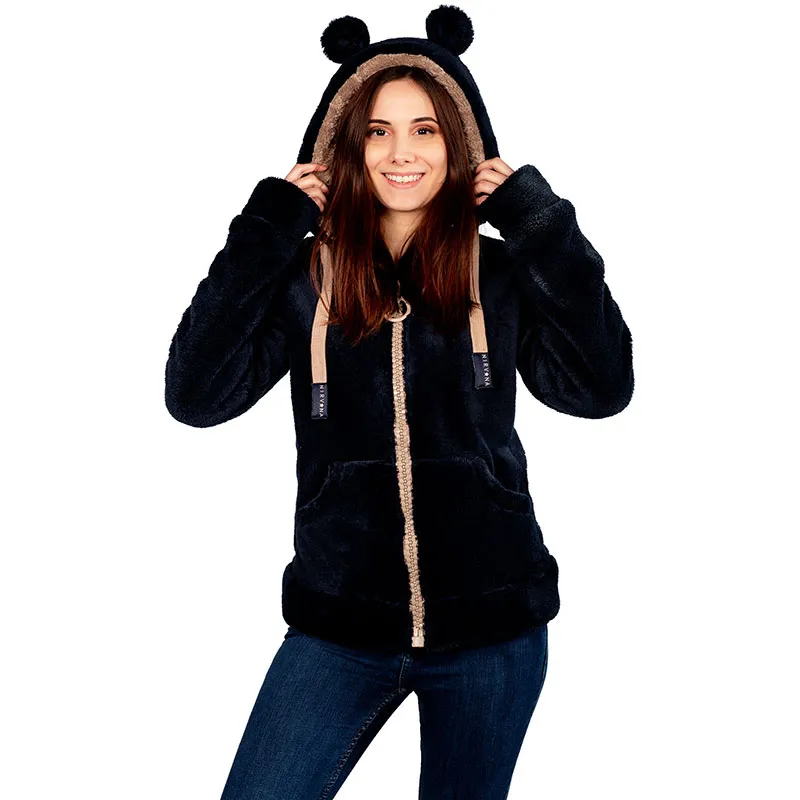 Veste polaire à oreilles Sweety Femme - Noir/Camel - NIRVANA-0