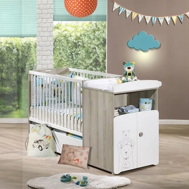 Lit Combiné évolutif Teddy Ours Bois Blanc - 60x120cm/90x190cm-0