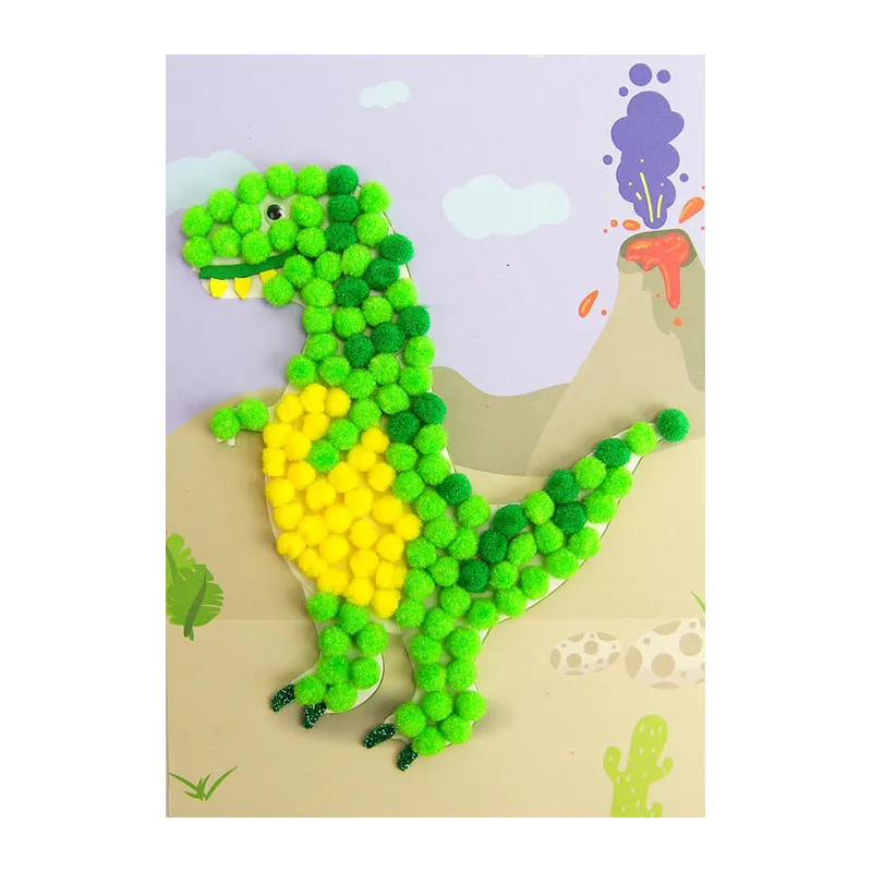 Kits tableau pompons Perroquet/Dino/Lion - 15x21cm-1