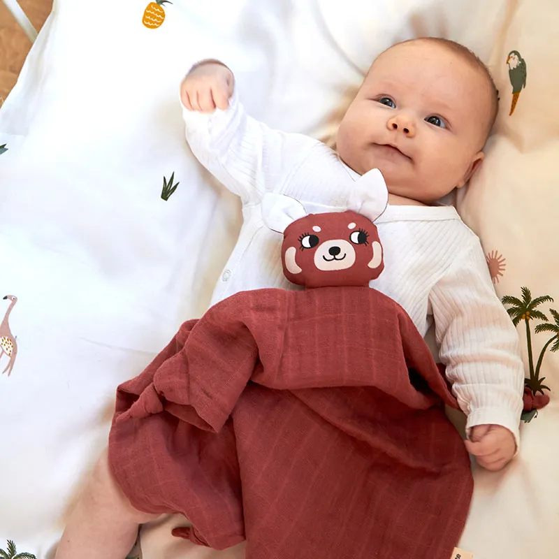 Doudou plat Coton BIO câlin Panda Rouge - 35cm-3