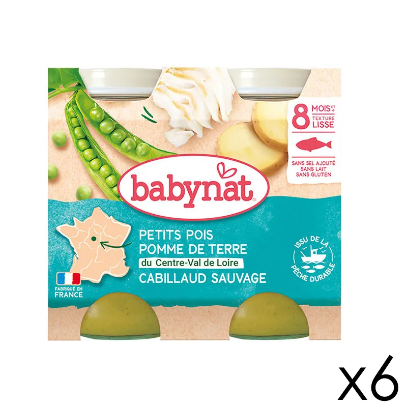 12x200g Pots Babynat Petits pois Pomme de terre & Cabillaud Sauvage BIO - 8m+-0