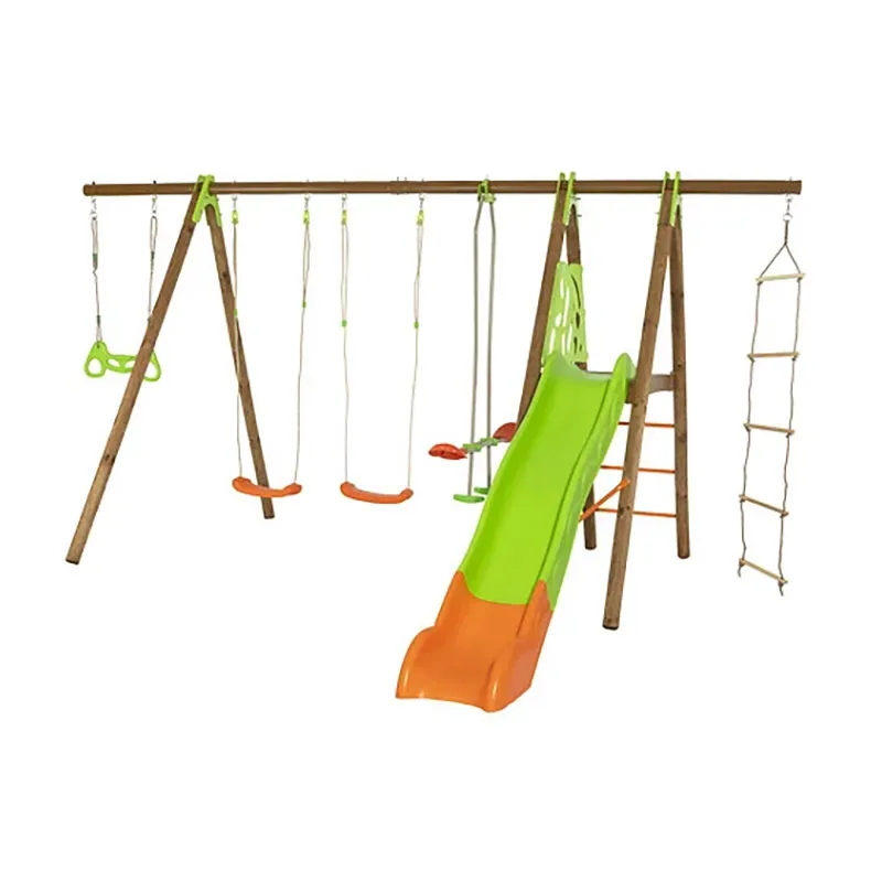 Portique Bois & Métal 2,3m 5 agrès + plateforme + toboggan Octavo - 3+-0