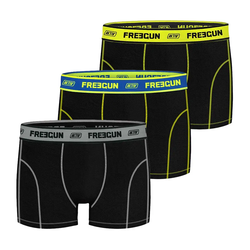 3 Boxers Garçon Basic Freegun - Noir/Jaune/Bleu/Gris-0
