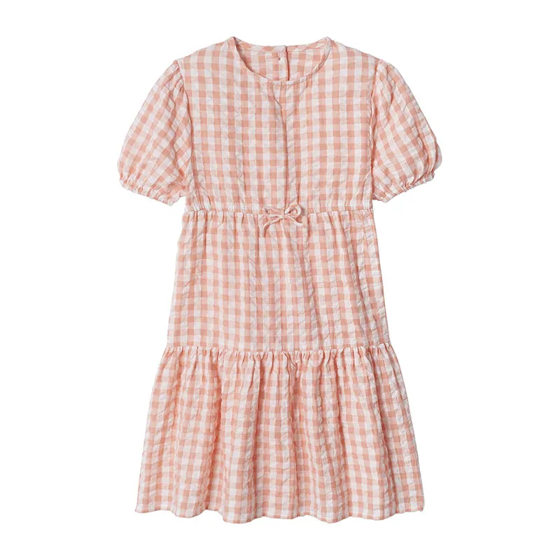 Robe à volant fille manches 3/4 - Corail-0