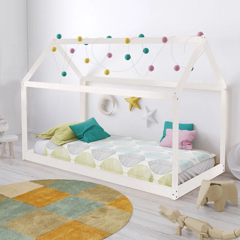 Lit cabane + Sommier Panda Blanc Bébé-0