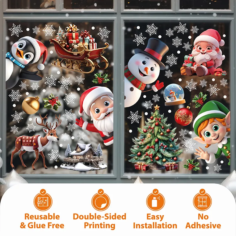 Stickers - Père-Noël, ses amis & flocons de neige-2