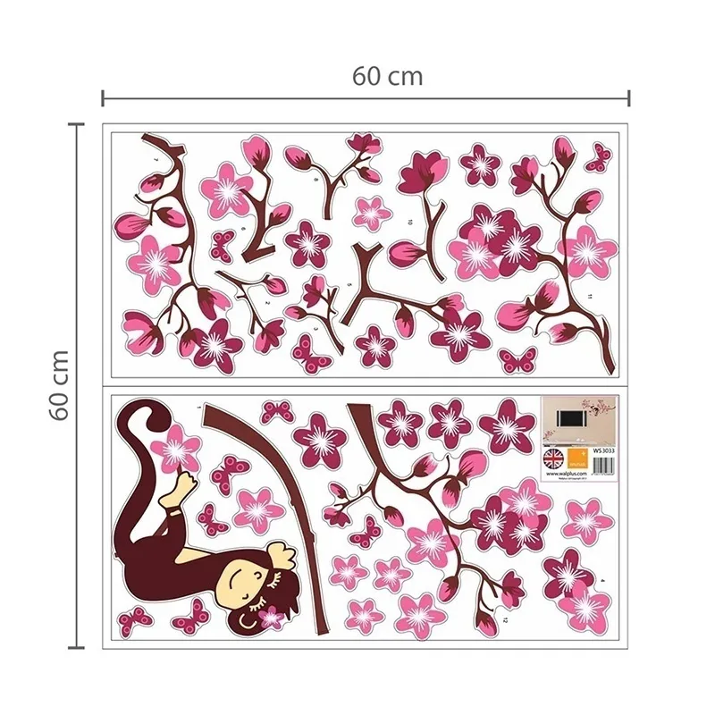 Stickers - Arbre à singe Rose-3