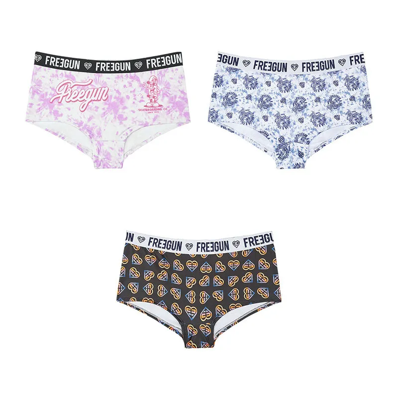 3 Boxers Fille Miss Freegun - Rose/Noir/Blanc-1