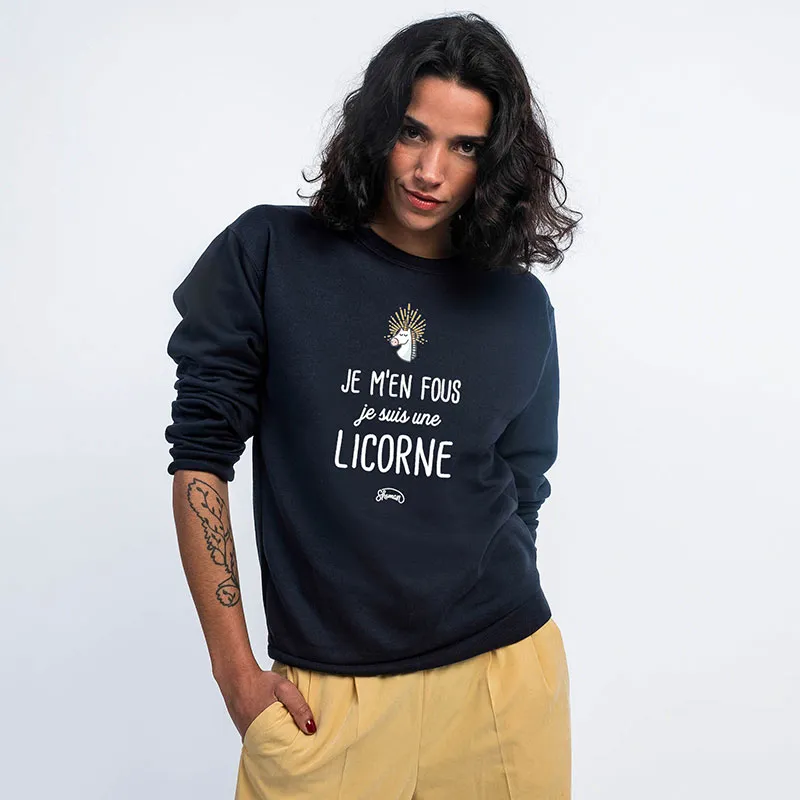 Sweat Femme Je m en fous je suis une licorne - Navy-0