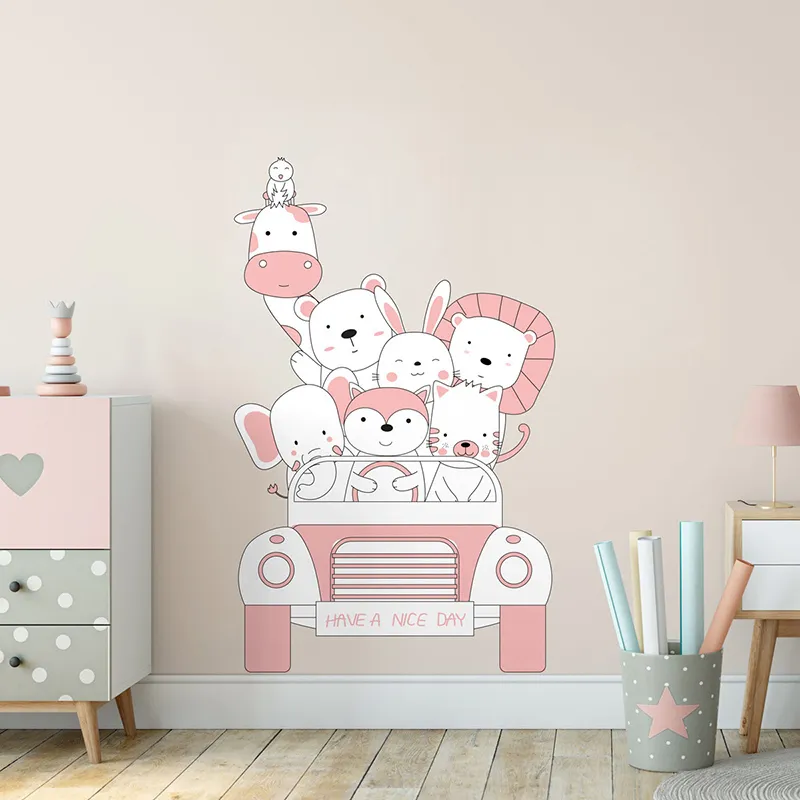 Stickers - Animaux en voyage couleur girly-0