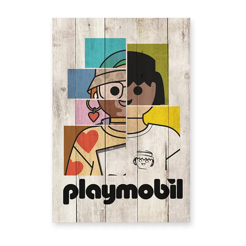 Tableau Bois Playmobil Unis - 60x40cm-0